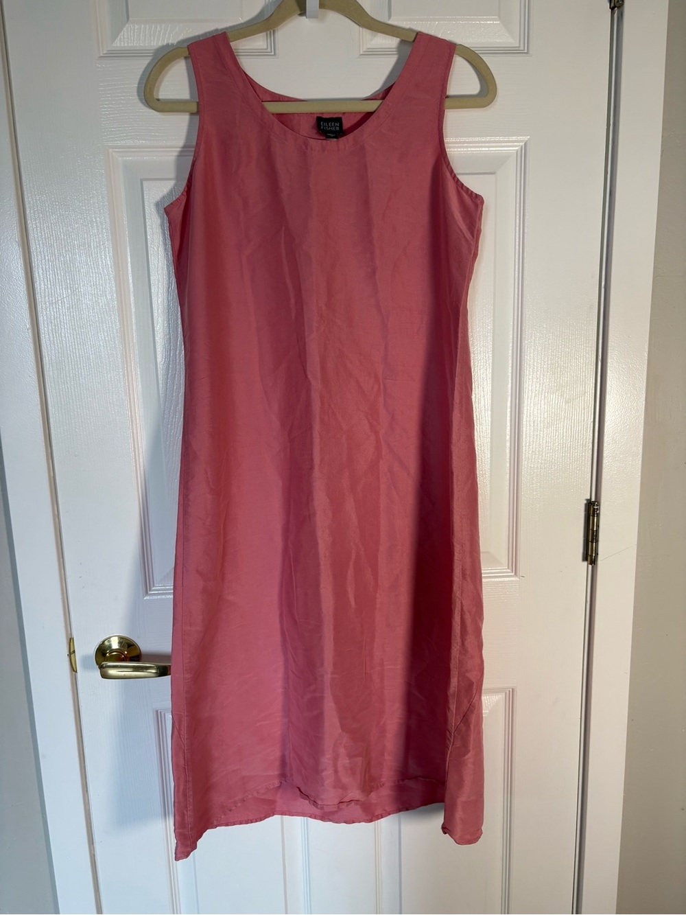 Eileen Fisher 100% Silk Pink Sleeveless Shift Dress Small Minimalist Luxe